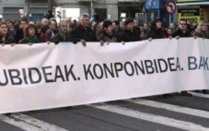 FOTOGRAFÍA. BILBAO (LAS VASCONGADAS) ESPAÑA, 12 DE ENERRO DE 2014. Detalle de una cabecera de una protesta proetarras en Las Vascongadas. Efe