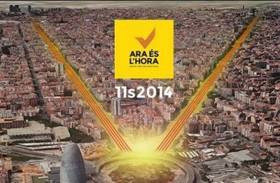 Trayecto de la primera manifestación [11 de setiembre 2014] para reclutar los escudos humanos separatistas catalanes y del resto de España para el 9-N. Foto És Hora