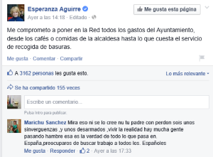 Esperanza Aguirre se compromete vivir a 100-100 al coste de los ciudadanos hasta los cafés si es elegida alcaldesa de Madrid..