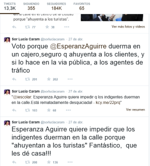 La monja que dio el abrazo de Judas a Cataluña contra España critica a su cómplice Esperanza Aguirre.