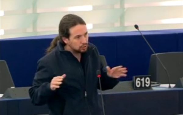 Pablo Iglesias lleva al Parlamento Europeo la indignación por el caso de Rodrigo Rato vinculado con Luis de Guindos