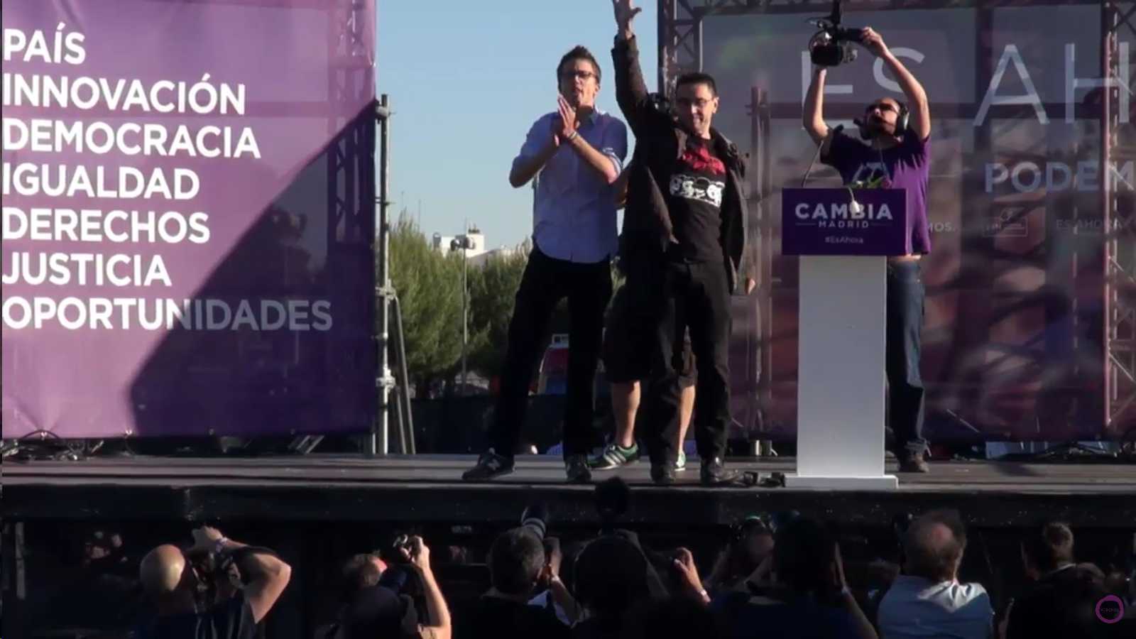 El número 3 de Podemos, Juan Carlos Monedero, durante el acto