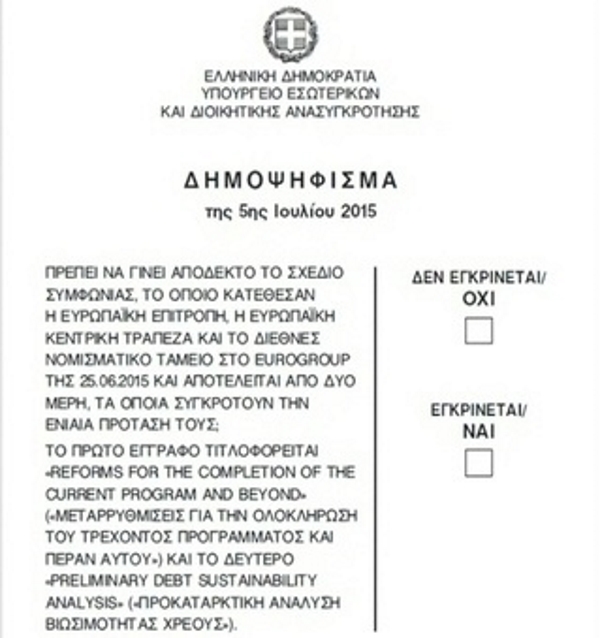 papeleta del referéndum griego