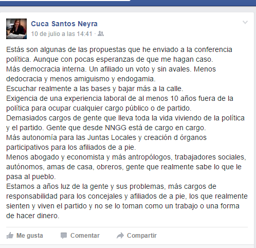 La secretaria del PP (Sabadell) reclama a Rajoy «Menos dedocracia, amiguismo y endogamia» en el Partido Popular