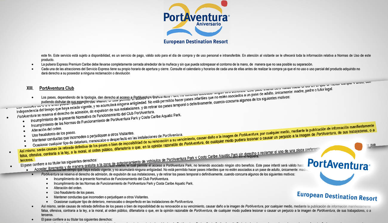 Las nuevas condiciones contractuales de PortAventura vulneran la legislación estatal y autonómica de protección de los consumidores, Facua