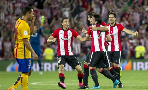 Los jugadores del Athletic de Bilbao celebran el primer gol del equipo bilbanio, supercopa, EFE