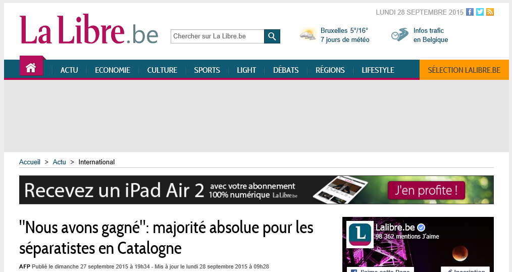 La victoria del separatismo en casi todas las portadas de la prensa internacional