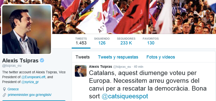 alexis Tsipras apoya a Cataluña Si que se puede