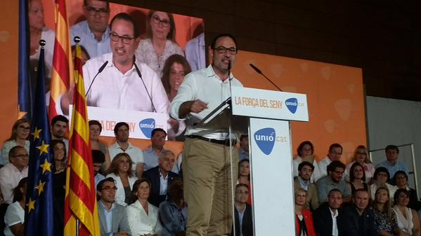 El líder del partido democristiano catalán (UDC) al 27-s, Ramon Espadaler, durante su discurso de cierre de campaña
