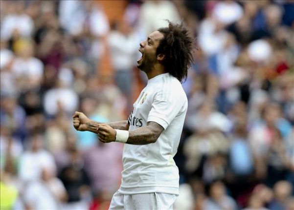 El defensa brasileño del Real Madrid Marcelo Vieira celebra el gol que ha marcado, EFE