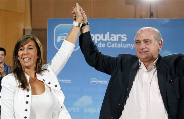 La presidenta del PP en Cataluña, Alicia Sánchez-Camacho, durante el acto de
