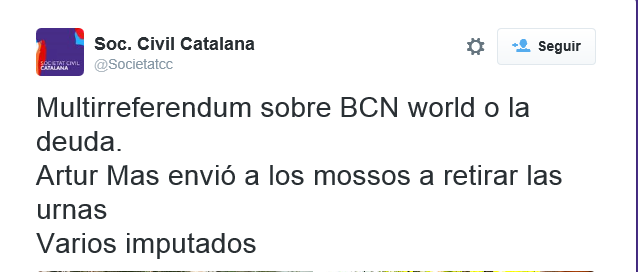 SCC recuerda que Artur Mas envió su Policía a retirar urnas del MultiReferéndum.