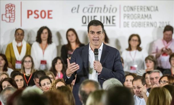 El líder del PSOE, Pedro Sánchez, durante su intervención hoy en un acto antes del inicio del debate Efe
