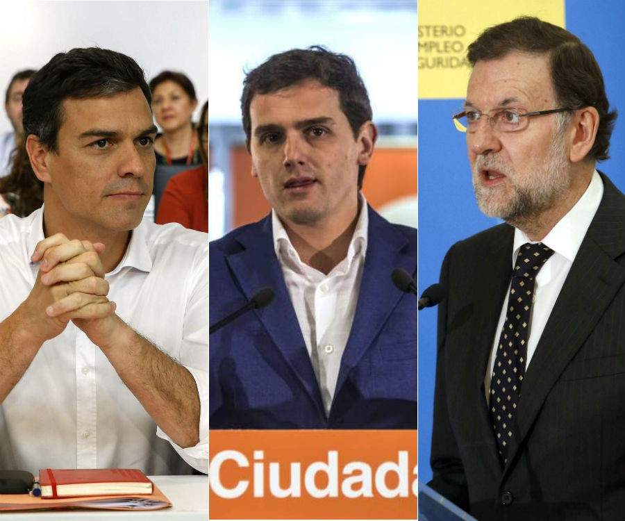 El secretario general del PSOE, Pedro Sánchez; el presidente de Ciudadanos, Albert Rivera, y el presidente del Gobierno y del PP, Mariano Rajoy. Efe