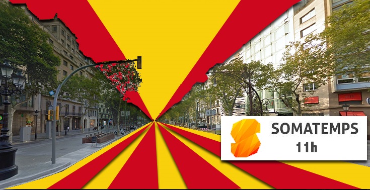 fot de la llamada a la movilización de Somatemps con el motivo del 12-O 2015 en plaza de Cataluña. Foto archivo