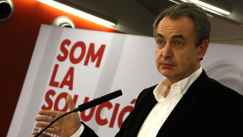 El expresidente del Gobierno de España para el PSOE, José Luis Rodríguez Zapatero, durante el mitin del PSC en Sabadell. lasvocesdelpueblo.