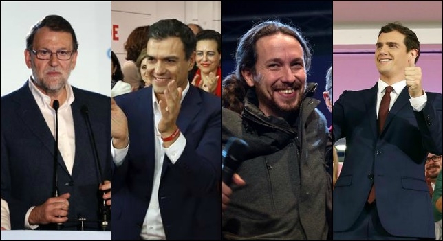 Los principales candidato a la presidencia del Gobierno de España al 20D. Rajoy (PP), Sánchez (PSOE), Iglesias (Podemos) y Rivera (C's). Foto La Sexta