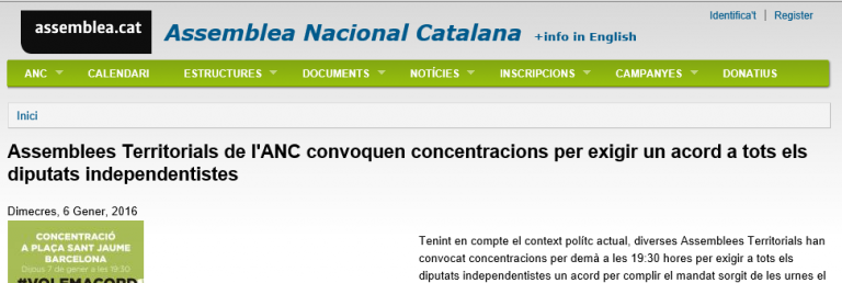 ANC convoca desesperadamente una concentración de última hora para presionar a Artur Mas y CUP