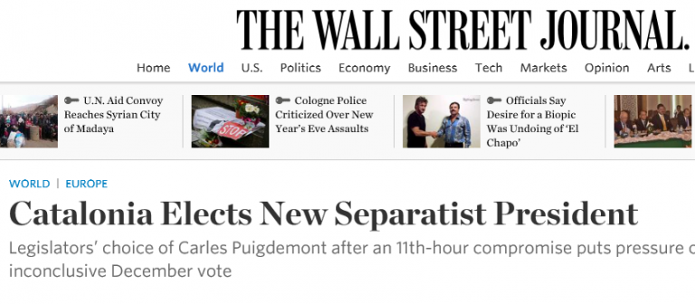The Wall Street Journal: «Cataluña elige un nuevo presidente separatista»