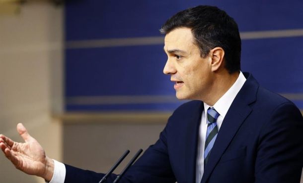 El secretario general del PSOE, Pedro Sánchez, durante la rueda de prensa. Efe.