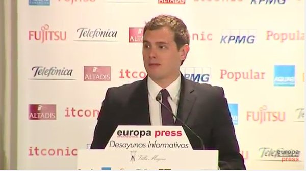 El líder de Ciudadanos, Albert Rivera, hoy durante su intervención en el acto. Lasvocesdelpueblo.
