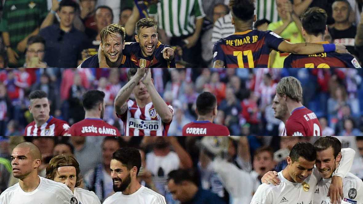 El tercero, Real Madrid está a solo 1 punto de los que empatan en puntos, primero con golos FS Barsa y segundo Atlético, en un combo de imágenes de rtve. Lasvocesdelpueblo