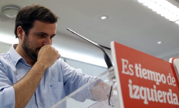 El coordinador federal de IU, Alberto Garzón, durante la rueda de prensa que ha ofrecido en la sede de IU en Madrid, para hacer un análisis más detallado del resultado de las elecciones. EFE