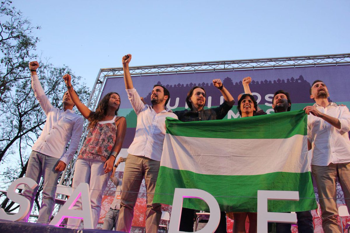 ¡Andaluces levantaos, Que estas elecciones las vamos a ganar y será por Andalucía!', asegura la coalición podemita-comunista hoy en su cuenta Twitter. Lasvocesdelpueblo.