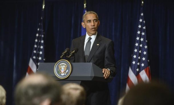 El presidente de Estados Unidos, Barack Obama, interviene en una rueda de prensa en Varsovia, tras una reunión celebrada en el marco de la cumbre de la OTAN. EFE