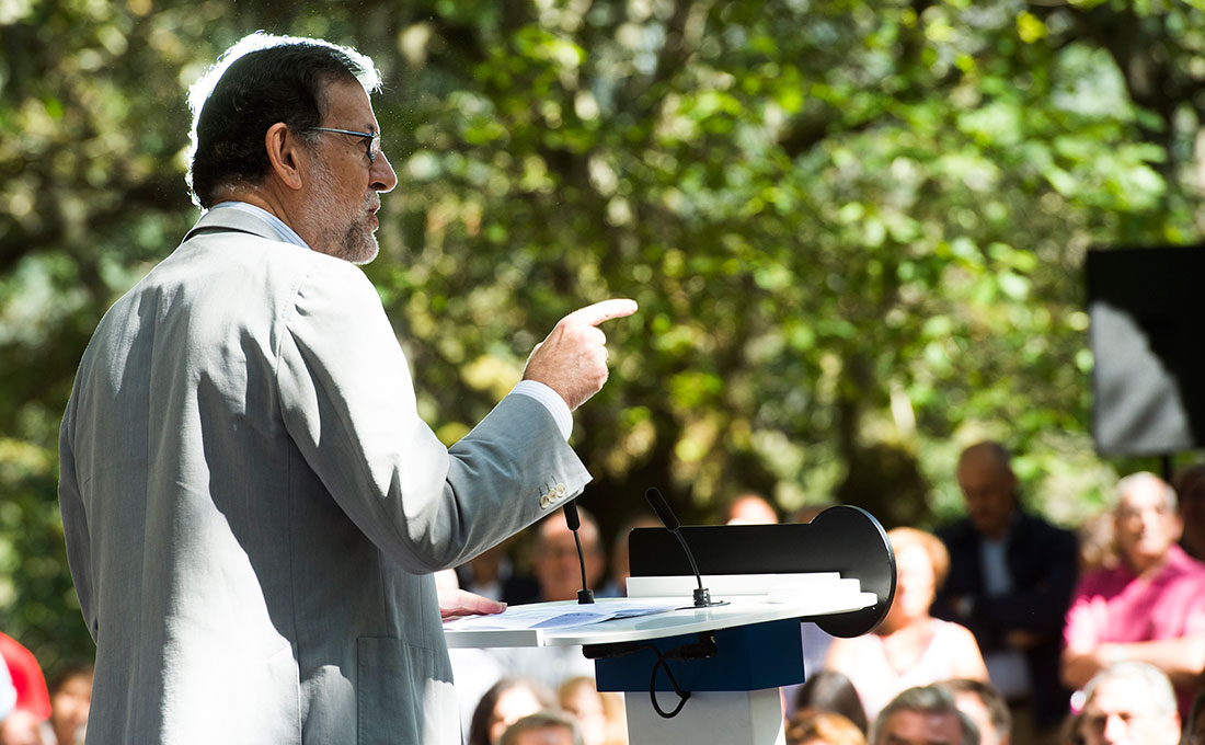 El presidente del Gobierno en funciones y del Partido Popular, Mariano Rajoy Brey, hoy durante la inauguración del curso político del PP en Cotobade (Pontevedra). lasvocesdelpueblo.