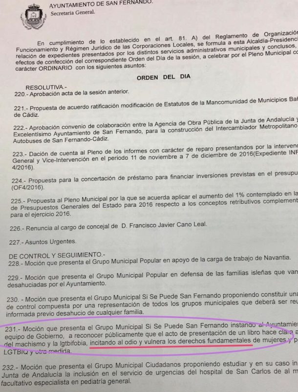 Moción presentada por el grupo municipal San Fernando Sí Se Puede