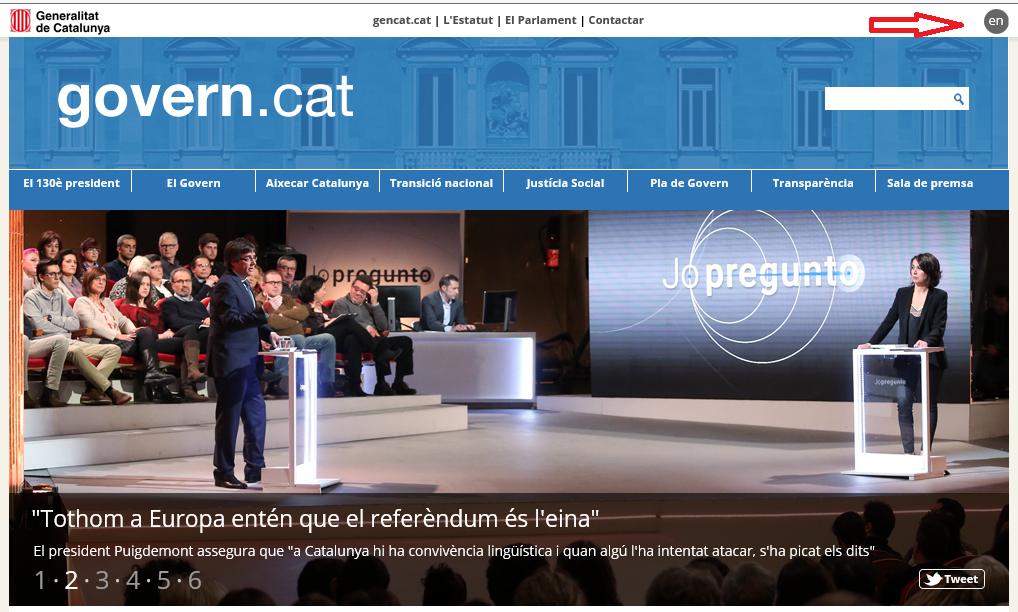 Captura pantalla de la portada de la página web del Gobierno de la Generalidad de Cataluña, hoy lunes 23 de enero de 2017. Lasvocesdelpueblo