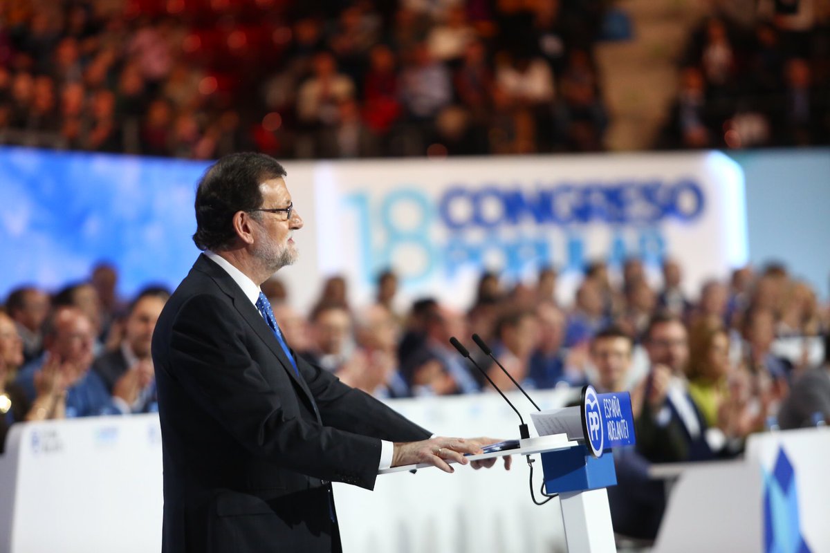 El dirigente popular y presidente del Gobierno de España, Mariano Rajoy Brey, hoy 12.02.2017 durante el discurso de clausura del 18 Congreso del PP. Lasvocesdelpueblo..