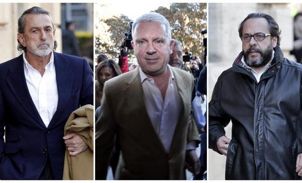 Francisco Correa,Pablo Crespo y Álvaro Pérez 'el Bigotes', i-d., a su llegada a la sede del Tribunal Superior de Justicia de la Comunitat Valenciana. Efe