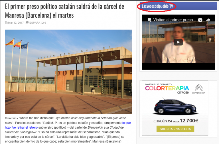 Indignación en Cataluña por la censura de una noticia sobre el «primer preso político catalán»