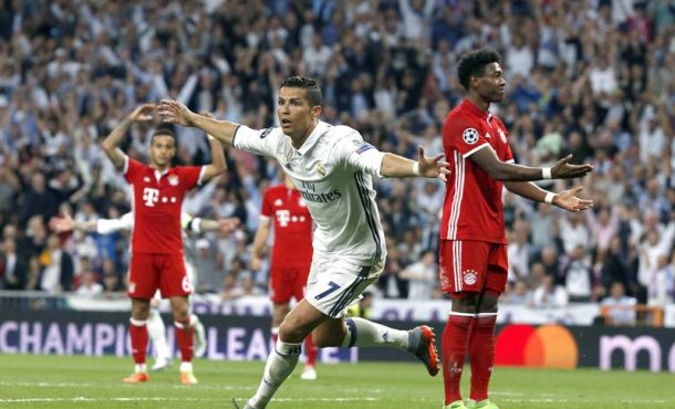 El delantero portugués del Real Madrid, Cristiano Ronaldo, celebra el segundo gol del equipo madridista, durante el encuentro correspondiente a la vuelta de los cuartos... efe