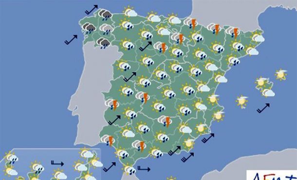 Mapa significativo elaborado por la Agencia Estatal de Meteorología (AEMET) válido para el 11.05.2017 de 0 a 12 horas. Efe.