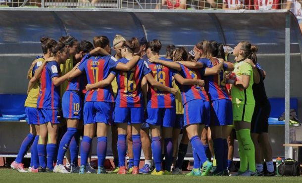 Las jugadoras del FC Barcelona durante la final de la Copa de la Reina que han disputado frente al Atlético de Madrid en la Ciudad del Fútbol. Efe