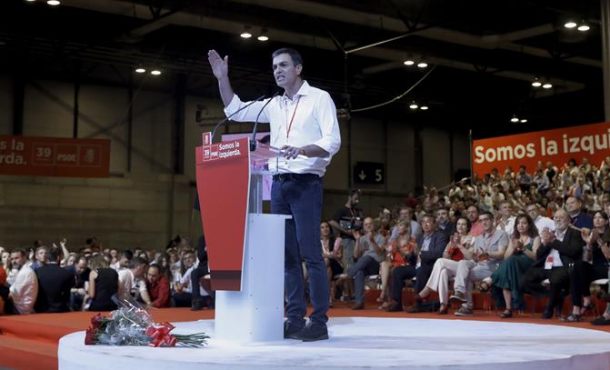 Pedro Sánchez, nuevo secretario general del PSOE, durante el acto de clausura del Congreso Federal del partido, celebrado hoy, domingo 18 de junio de 2017, en Madrid. Efe.