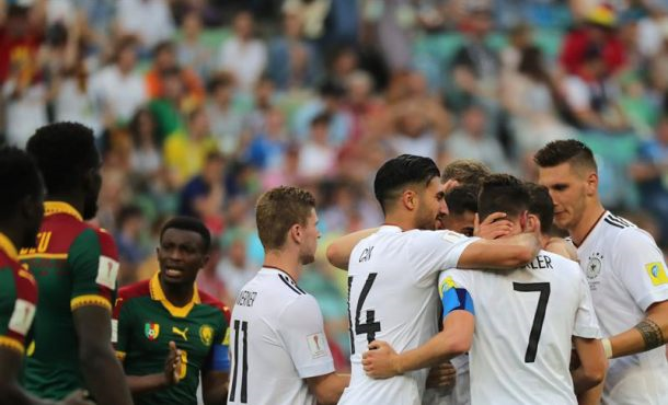 Players of Germany celebrate after Kerem Demirbay (unseen) scored the opening goal during the FIFA Confederations Cup 2017. Efe.