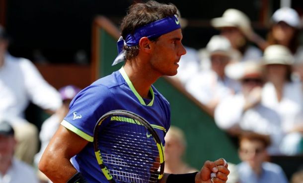 Rafael Nadal of Spain in action against Stanislas Wawrinka of Switzerland during their men'Äôs singles. 11 June 2017. Efe.