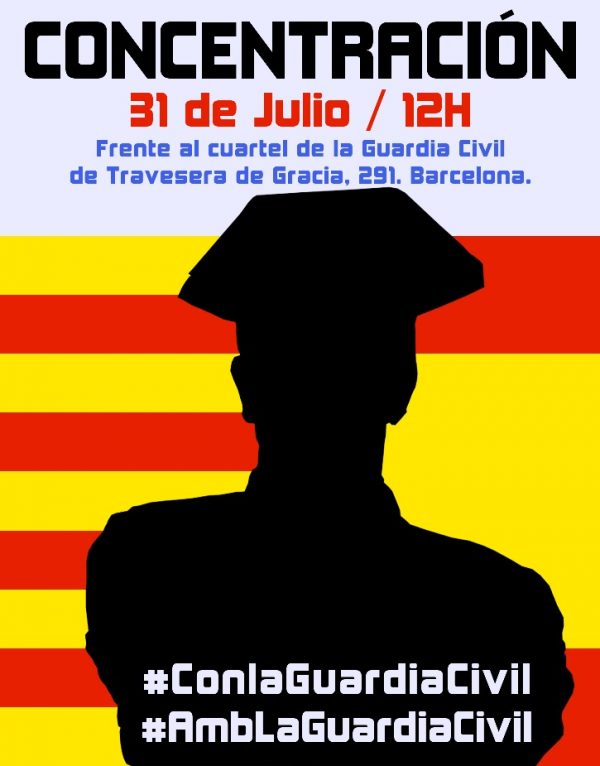 Cartel oficial de la concentración de apoyo a los familiares de los agentes de la Guardia Civil de Casa Cuartel ubicada en la Traversera de Gracia. lasvocesdelpueblo