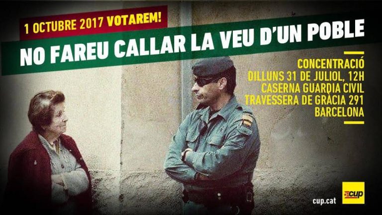 CUP llama a la movilización contra la «Guardia Civil» ante el caurtel de Traversera de Gracia