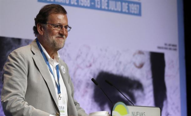 El presidente del Gobierno y del Partido Popular, Mariano Rajoy, durante su intervención en la jornada inaugural de la Escuela Miguel Ángel Blanco. Efe.