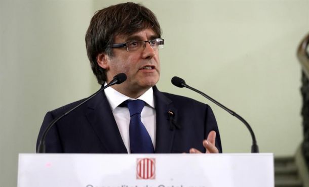18.08.2017. El presidente de la Generalidad de Cataluña, Carles Puigdemont, durante la declaración institucional. Efe.