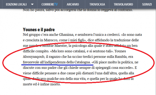 Captura pantalla de la crónica del diario «Corriere Della Sera» en la que el padre del autor del atentado terrorista islamista de la Rambla. Lasvocesdelpueblo (2)