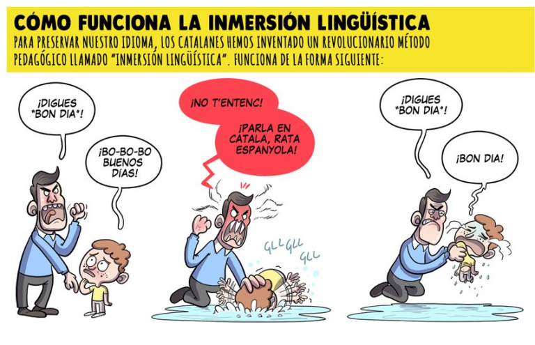 Viñeta de ‘El Jueves’ denuncia maltratos de niños en Cataluña: «¡Habla en catalán, rata española!»