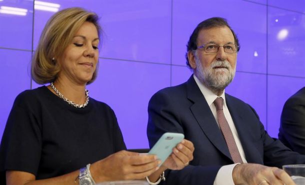 05.09.2017. El presidente del Gobierno y del Partido Popular, Mariano Rajoy, junto a la secretaria general María Dolores de Cospedal, . Efe.