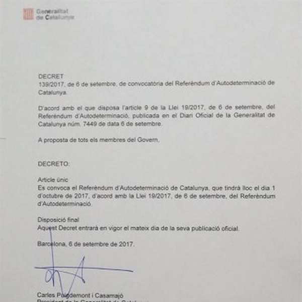 CATALUÑA (ESPAÑA), 07.09.2017. El Gobierno de la Generalidad de Cataluña del presidente Carles Puigdemont ha publicado en su web del referéndum separatista del 1-O. Efe