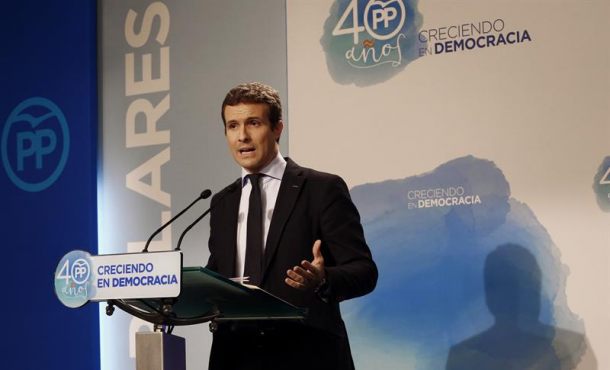 MADRID, 18.09.2017. El vicesecretario de Comunicación del Partido Popular, Pablo Casado, durante la rueda de prensa que ha ofrecido hoy en la sede del PP, en Madrid. Efe.